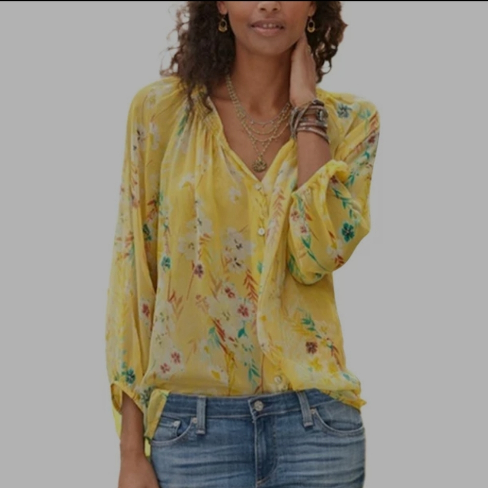Sundance Yellow Floral V-Neck Blouse